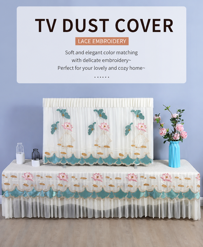 📺 Universal Adjustable Design – Fits All TV Sizes (24" to 65"+) Perfectly! ✨ Lace Fabric Curtain Premium Floral TV Cover