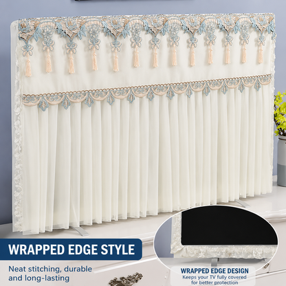 📺 Universal Adjustable Design – Fits All TV Sizes (24" to 65"+) Perfectly! ✨ Lace Fabric Curtain Premium Floral TV Cover