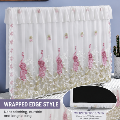 📺 Universal Adjustable Design – Fits All TV Sizes (24" to 65"+) Perfectly! ✨ Lace Fabric Curtain Premium Floral TV Cover