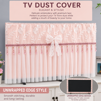 📺 Universal Adjustable Design – Fits All TV Sizes (24" to 65"+) Perfectly! ✨ Lace Fabric Curtain Premium Floral TV Cover