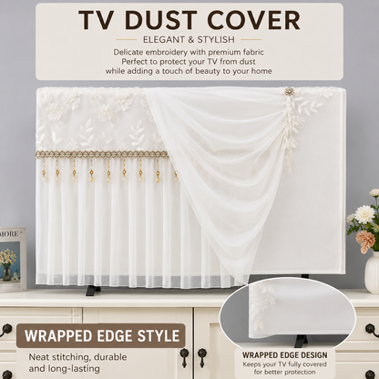 📺 Universal Adjustable Design – Fits All TV Sizes (24" to 65"+) Perfectly! ✨ Lace Fabric Curtain Premium Floral TV Cover